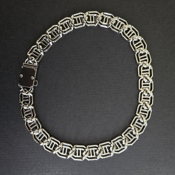 Elegant Iced Out Fully Rhinestone Figaro H-shape Silver Chain Necklace 22" - Picture 9 of 11